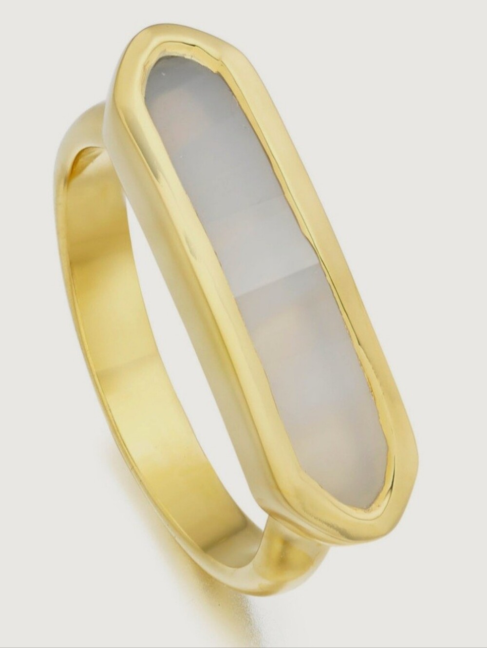 Monica Vinader Baja Ring - 18k Gold Vermeil And Grey Agate - Size 7.5
